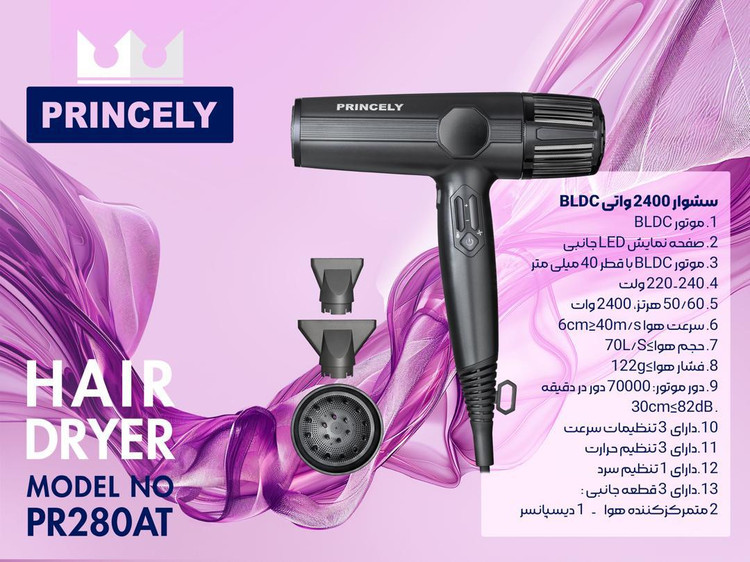 قیمت و خرید جدیدترین و پرفروش ترین سشوار موتور جت نمایشگردار حرفه ای و خانگی پرنسلی ۲۸۰